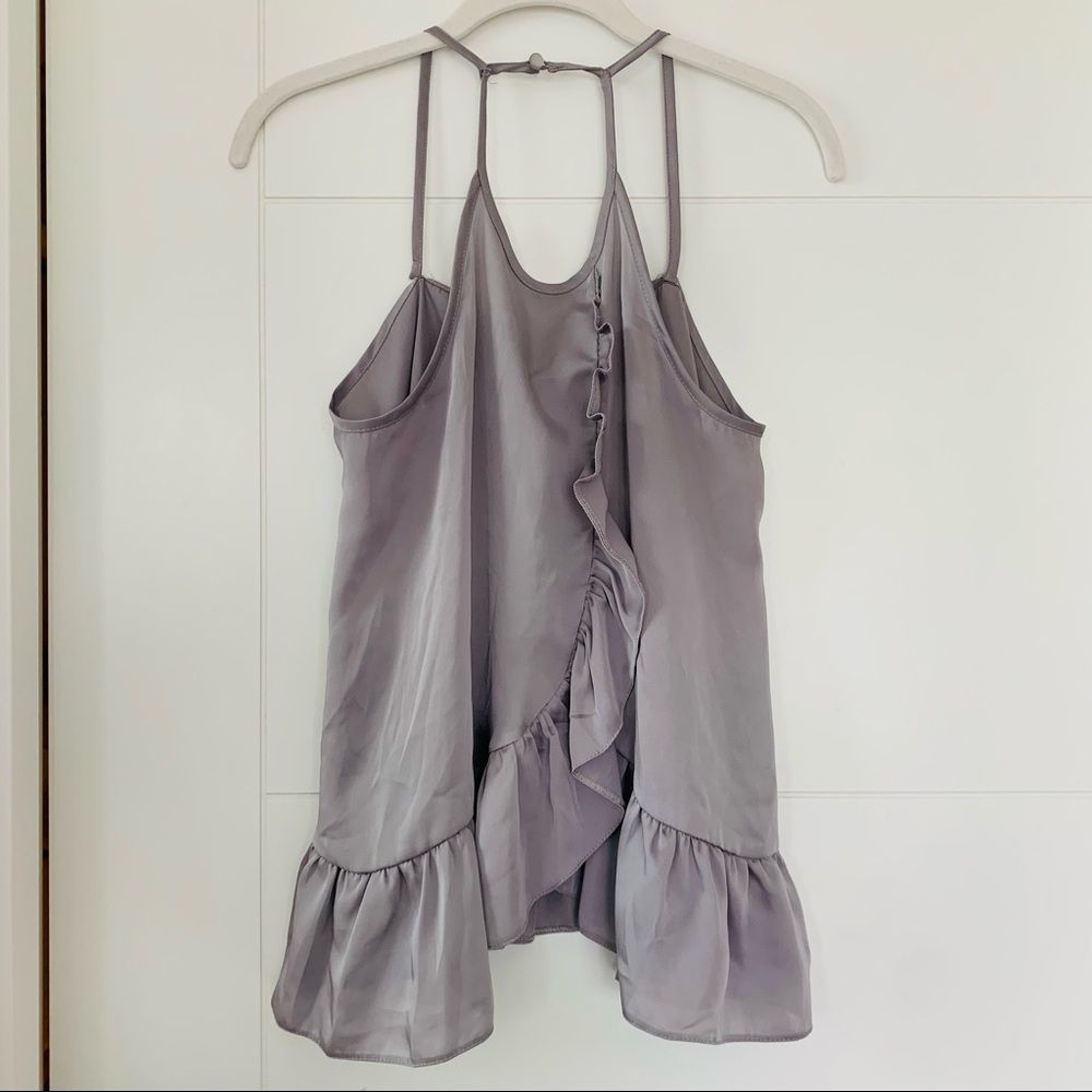 ASOS Silver Gray Silky Ruffle Strappy Tank 6
